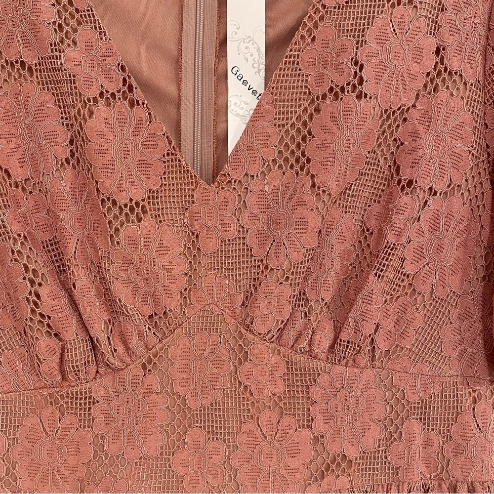 Gaovot | Floral Lace MIDI Dress V-Neck Pink Size Medium - Picture 5 of 7